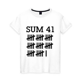 Женская футболка хлопок с принтом Sum 41 black в Курске, 100% хлопок | прямой крой, круглый вырез горловины, длина до линии бедер, слегка спущенное плечо | sum 41 | музыка | панк рок | рок | сам 41