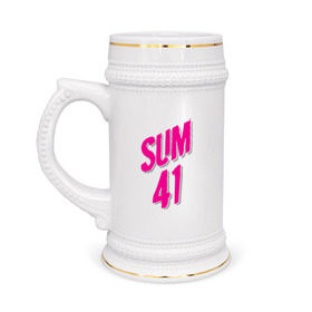 Кружка пивная с принтом Sum 41 logo в Курске,  керамика (Материал выдерживает высокую температуру, стоит избегать резкого перепада температур) |  объем 630 мл | sum 41 | музыка | панк рок | рок | сам 41