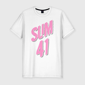 Мужская футболка премиум с принтом Sum 41 pink в Курске, 92% хлопок, 8% лайкра | приталенный силуэт, круглый вырез ворота, длина до линии бедра, короткий рукав | rock | музыка | музыкальные стили | панк | панк рок | рок