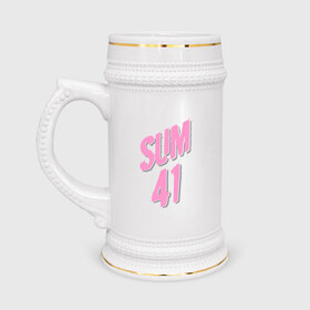 Кружка пивная с принтом Sum 41 pink в Курске,  керамика (Материал выдерживает высокую температуру, стоит избегать резкого перепада температур) |  объем 630 мл | rock | музыка | музыкальные стили | панк | панк рок | рок