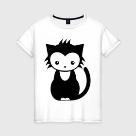 Женская футболка хлопок с принтом Сонный котенок в Курске, 100% хлопок | прямой крой, круглый вырез горловины, длина до линии бедер, слегка спущенное плечо | 