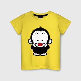 Детская футболка хлопок с принтом Веселая обезьянка в Курске, 100% хлопок | круглый вырез горловины, полуприлегающий силуэт, длина до линии бедер | Тематика изображения на принте: веселая | веселая обезьянка | животные | обезьяна | обезьянка | прикольные картинки