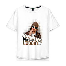 Мужская футболка хлопок Oversize с принтом Kurt Cobain в очках в Курске, 100% хлопок | свободный крой, круглый ворот, “спинка” длиннее передней части | kurt cobain | kurt cobain в очках | nirvana | музыка | нирвана