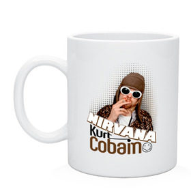 Кружка с принтом Kurt Cobain в очках в Курске, керамика | объем — 330 мл, диаметр — 80 мм. Принт наносится на бока кружки, можно сделать два разных изображения | kurt cobain | kurt cobain в очках | nirvana | музыка | нирвана