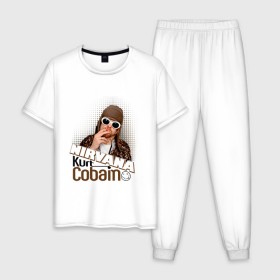 Мужская пижама хлопок с принтом Kurt Cobain в очках в Курске, 100% хлопок | брюки и футболка прямого кроя, без карманов, на брюках мягкая резинка на поясе и по низу штанин
 | kurt cobain | kurt cobain в очках | nirvana | музыка | нирвана
