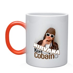 Кружка хамелеон с принтом Kurt Cobain в очках в Курске, керамика | меняет цвет при нагревании, емкость 330 мл | kurt cobain | kurt cobain в очках | nirvana | музыка | нирвана