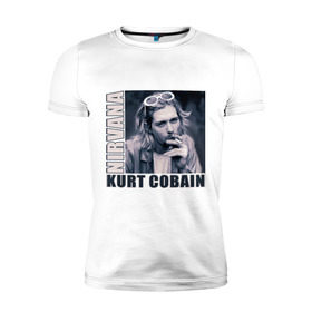 Мужская футболка премиум с принтом Nirvana- Kurt Cobain в Курске, 92% хлопок, 8% лайкра | приталенный силуэт, круглый вырез ворота, длина до линии бедра, короткий рукав | kurt cobain | nirvana | группы | курт кобейн | музыка | музыкальные группы. курт | нирвана
