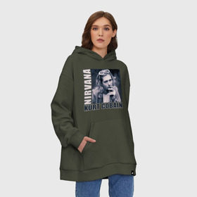 Худи SuperOversize хлопок с принтом Nirvana- Kurt Cobain в Курске, 70% хлопок, 30% полиэстер, мягкий начес внутри | карман-кенгуру, эластичная резинка на манжетах и по нижней кромке, двухслойный капюшон
 | kurt cobain | nirvana | группы | курт кобейн | музыка | музыкальные группы. курт | нирвана