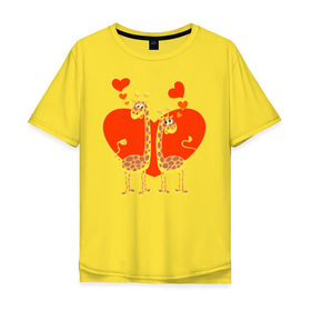 Мужская футболка хлопок Oversize с принтом ЖИРАФЫ НА СЕРДЦЕ в Курске, 100% хлопок | свободный крой, круглый ворот, “спинка” длиннее передней части | 14 февраля | african | animals | february 14 | giraffes | hearts | love | lovers | valentines day | африканские | влюблённые | день святого валентина | животные | жирафы | любовь | сердца
