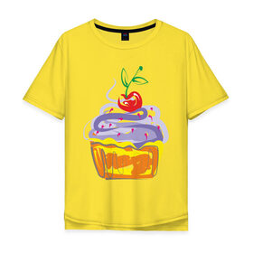 Мужская футболка хлопок Oversize с принтом кексик в Курске, 100% хлопок | свободный крой, круглый ворот, “спинка” длиннее передней части | вишенка | еда | кексик | пироженка | сладости | тортики
