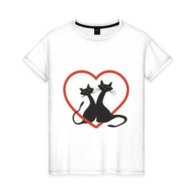 Женская футболка хлопок с принтом Влюбленные котики в Курске, 100% хлопок | прямой крой, круглый вырез горловины, длина до линии бедер, слегка спущенное плечо | 