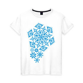 Женская футболка хлопок с принтом Узор из снежинок в Курске, 100% хлопок | прямой крой, круглый вырез горловины, длина до линии бедер, слегка спущенное плечо | 2013 | new year | год змеи | змея | мороз | новый год | снег | снежика