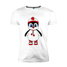 Мужская футболка премиум с принтом Пингвин в снегу в Курске, 92% хлопок, 8% лайкра | приталенный силуэт, круглый вырез ворота, длина до линии бедра, короткий рукав | пингвин