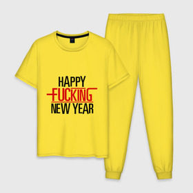 Мужская пижама хлопок с принтом Happy fucking New Year в Курске, 100% хлопок | брюки и футболка прямого кроя, без карманов, на брюках мягкая резинка на поясе и по низу штанин
 | 2013 | happy new year | new year | нг | новый год | новый год 2013 | с новым годом