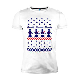 Мужская футболка премиум с принтом Узор снеговики в Курске, 92% хлопок, 8% лайкра | приталенный силуэт, круглый вырез ворота, длина до линии бедра, короткий рукав | 2013 | new year | вязанная | год змеи | дед мороз | новый год | снеговик | снеговики