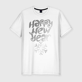 Мужская футболка премиум с принтом Happy Year & Snowflake в Курске, 92% хлопок, 8% лайкра | приталенный силуэт, круглый вырез ворота, длина до линии бедра, короткий рукав | 2013 | happy new year | new year | год змеи | дед мороз | новый год | снежинка | узор