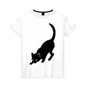 Женская футболка хлопок с принтом Черная/Белая кошечка в Курске, 100% хлопок | прямой крой, круглый вырез горловины, длина до линии бедер, слегка спущенное плечо | Тематика изображения на принте: влюбленная кошка | влюбленный котенок | киса | китти | кот | котенок | кошка | кошки | прикольные картинки | черная белая кошечка