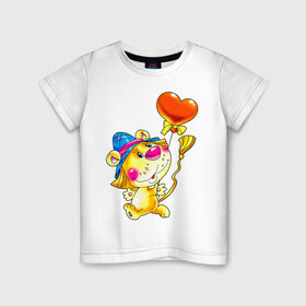 Детская футболка хлопок с принтом ЛЕВ С СЕРДЕЧКОМ в Курске, 100% хлопок | круглый вырез горловины, полуприлегающий силуэт, длина до линии бедер | детские | детям | для детей | лев | львенок