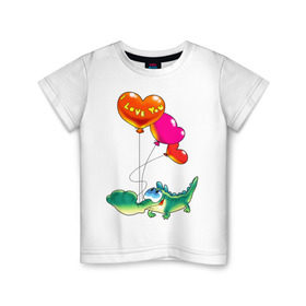 Детская футболка хлопок с принтом КРОКОДИЛ С СЕРДЕЧКАМИ в Курске, 100% хлопок | круглый вырез горловины, полуприлегающий силуэт, длина до линии бедер | i love you | детские | детям | для детей | крокодил | любовь | я тебя люблю
