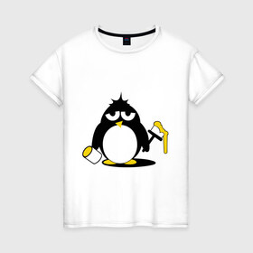 Женская футболка хлопок с принтом Пингвин красит в Курске, 100% хлопок | прямой крой, круглый вырез горловины, длина до линии бедер, слегка спущенное плечо | 