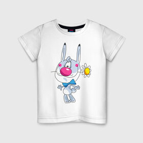 Детская футболка хлопок с принтом ЗАЙЧИК С РОМАШКОЙ в Курске, 100% хлопок | круглый вырез горловины, полуприлегающий силуэт, длина до линии бедер | 