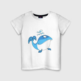 Детская футболка хлопок с принтом ВАЖНЫЙ КИТ в Курске, 100% хлопок | круглый вырез горловины, полуприлегающий силуэт, длина до линии бедер | Тематика изображения на принте: детские | животные | звери | зверушки | китенок | рыба | рыбка | фонтан