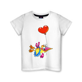 Детская футболка хлопок с принтом ПТИЦА С СЕРДЕЧКОМ в Курске, 100% хлопок | круглый вырез горловины, полуприлегающий силуэт, длина до линии бедер | воздушный шарик | детские | животные | звери | зверушки | птичка | сердце