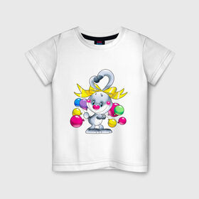 Детская футболка хлопок с принтом ЗАЯЦ С ШАРИКАМИ в Курске, 100% хлопок | круглый вырез горловины, полуприлегающий силуэт, длина до линии бедер | зайчик | заяц | зверята | картинки | милые