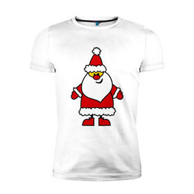 Мужская футболка премиум с принтом Веселый Дед Мороз в Курске, 92% хлопок, 8% лайкра | приталенный силуэт, круглый вырез ворота, длина до линии бедра, короткий рукав | новогодний | рождество | санта клаус