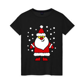 Женская футболка хлопок с принтом Веселый Дед Мороз в Курске, 100% хлопок | прямой крой, круглый вырез горловины, длина до линии бедер, слегка спущенное плечо | новогодний | рождество | санта клаус