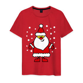 Мужская футболка хлопок с принтом Веселый Дед Мороз в Курске, 100% хлопок | прямой крой, круглый вырез горловины, длина до линии бедер, слегка спущенное плечо. | новогодний | рождество | санта клаус
