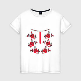 Женская футболка хлопок с принтом Украинский узор - розы в Курске, 100% хлопок | прямой крой, круглый вырез горловины, длина до линии бедер, слегка спущенное плечо | национальная одежда | одежда | орнамент | узор | украина | украинский узор