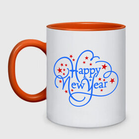 Кружка двухцветная с принтом Happy New Year! в Курске, керамика | объем — 330 мл, диаметр — 80 мм. Цветная ручка и кайма сверху, в некоторых цветах — вся внутренняя часть | 2013 | happy new year | new year | ny | год змеи | новый год | новый год 2013