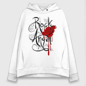 Женское худи Oversize хлопок с принтом Rock angel red rose в Курске, френч-терри — 70% хлопок, 30% полиэстер. Мягкий теплый начес внутри —100% хлопок | боковые карманы, эластичные манжеты и нижняя кромка, капюшон на магнитной кнопке | rock | rock angel | красная роза | роза | рок | рок музыка