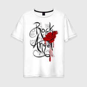 Женская футболка хлопок Oversize с принтом Rock angel red rose в Курске, 100% хлопок | свободный крой, круглый ворот, спущенный рукав, длина до линии бедер
 | rock | rock angel | красная роза | роза | рок | рок музыка