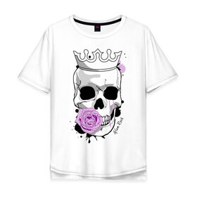 Мужская футболка хлопок Oversize с принтом Skull with rose в Курске, 100% хлопок | свободный крой, круглый ворот, “спинка” длиннее передней части | rock | rose | роза | рок | рок музыка | череп