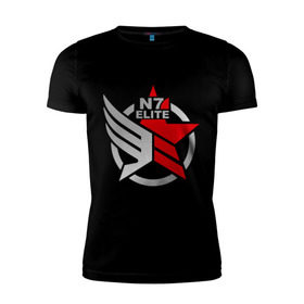 Мужская футболка премиум с принтом N7 Mass Effect в Курске, 92% хлопок, 8% лайкра | приталенный силуэт, круглый вырез ворота, длина до линии бедра, короткий рукав | n7 elite | видеоигры | играть | игроманам