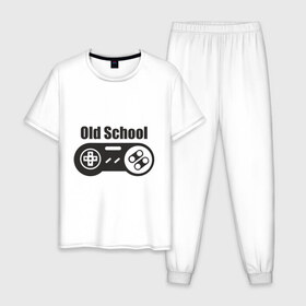 Мужская пижама хлопок с принтом Old school в Курске, 100% хлопок | брюки и футболка прямого кроя, без карманов, на брюках мягкая резинка на поясе и по низу штанин
 | old school