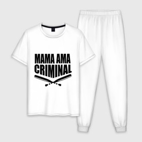 Мужская пижама хлопок с принтом Mama ama criminal в Курске, 100% хлопок | брюки и футболка прямого кроя, без карманов, на брюках мягкая резинка на поясе и по низу штанин
 | Тематика изображения на принте: underground | баста