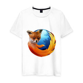 Мужская футболка хлопок с принтом Firefox лис в Курске, 100% хлопок | прямой крой, круглый вырез горловины, длина до линии бедер, слегка спущенное плечо. | лиса