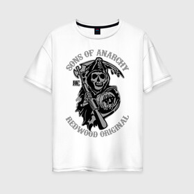 Женская футболка хлопок Oversize с принтом Sons of anarchy logo в Курске, 100% хлопок | свободный крой, круглый ворот, спущенный рукав, длина до линии бедер
 | скелет | сыны анархии