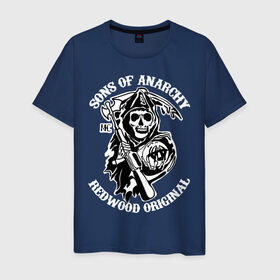 Мужская футболка хлопок с принтом Sons of anarchy logo в Курске, 100% хлопок | прямой крой, круглый вырез горловины, длина до линии бедер, слегка спущенное плечо. | скелет | сыны анархии