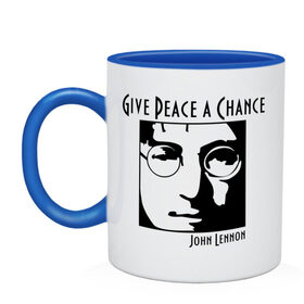 Кружка двухцветная с принтом John Lennon (Джон Леннон) Give Peace a Chance в Курске, керамика | объем — 330 мл, диаметр — 80 мм. Цветная ручка и кайма сверху, в некоторых цветах — вся внутренняя часть | beatles | give peace a chance | john lennon | битлз | джон леннон | знаменитости | знаменитые личности | портрет