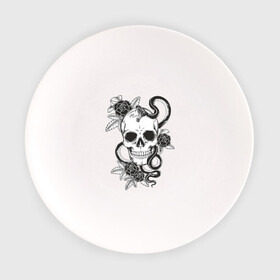 Тарелка с принтом череп роз в Курске, фарфор | диаметр - 210 мм
диаметр для нанесения принта - 120 мм | Тематика изображения на принте: скелет
