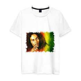 Мужская футболка хлопок с принтом Bob Marley в Курске, 100% хлопок | прямой крой, круглый вырез горловины, длина до линии бедер, слегка спущенное плечо. | Тематика изображения на принте: reggae | боб марли | музыка | музыкант | регги