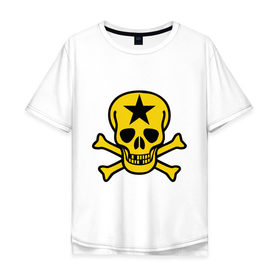 Мужская футболка хлопок Oversize с принтом Череп со звездой в Курске, 100% хлопок | свободный крой, круглый ворот, “спинка” длиннее передней части | зубы | череп и кости | черепок | черепушка