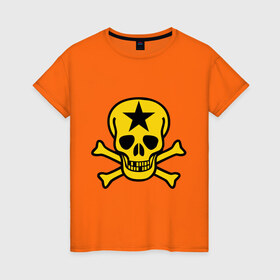 Женская футболка хлопок с принтом Череп со звездой в Курске, 100% хлопок | прямой крой, круглый вырез горловины, длина до линии бедер, слегка спущенное плечо | зубы | череп и кости | черепок | черепушка