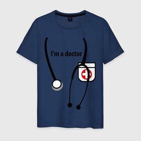 Мужская футболка хлопок с принтом I m doctor в Курске, 100% хлопок | прямой крой, круглый вырез горловины, длина до линии бедер, слегка спущенное плечо. | doctor | врач | день медработника | доктор | медик | медицина | профессии