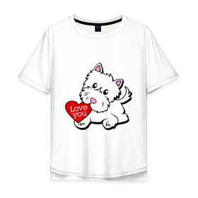 Мужская футболка хлопок Oversize с принтом Собачка с сердцем в Курске, 100% хлопок | свободный крой, круглый ворот, “спинка” длиннее передней части | 14 feb | 14 февраля | i love you | valentines day | день влюбленных | день всех влюбленных | день святого валентина | песик | собака | собачка | я люблю тебя
