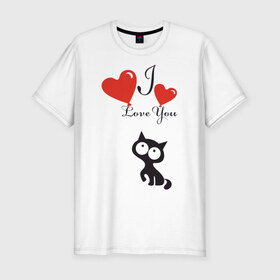 Мужская футболка премиум с принтом Люблю котёнка в Курске, 92% хлопок, 8% лайкра | приталенный силуэт, круглый вырез ворота, длина до линии бедра, короткий рукав | 